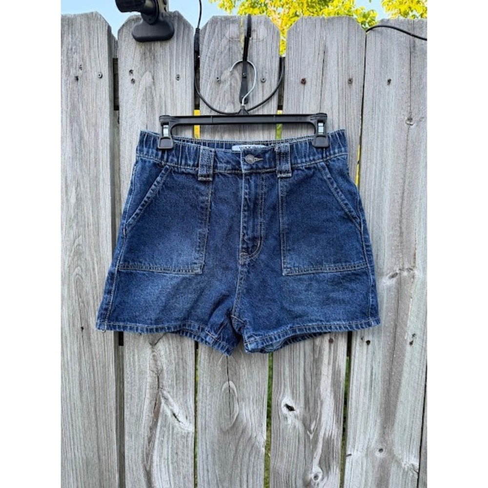 Wax‎ Jean Collection Womens High Waisted Elastic Waist Denim Shorts Dark Wash M